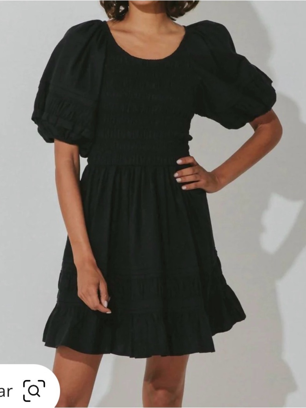 Cleobella Stasia Mini Dress Women’s S Black Organic Cotton Smocked Puff Sleeve
